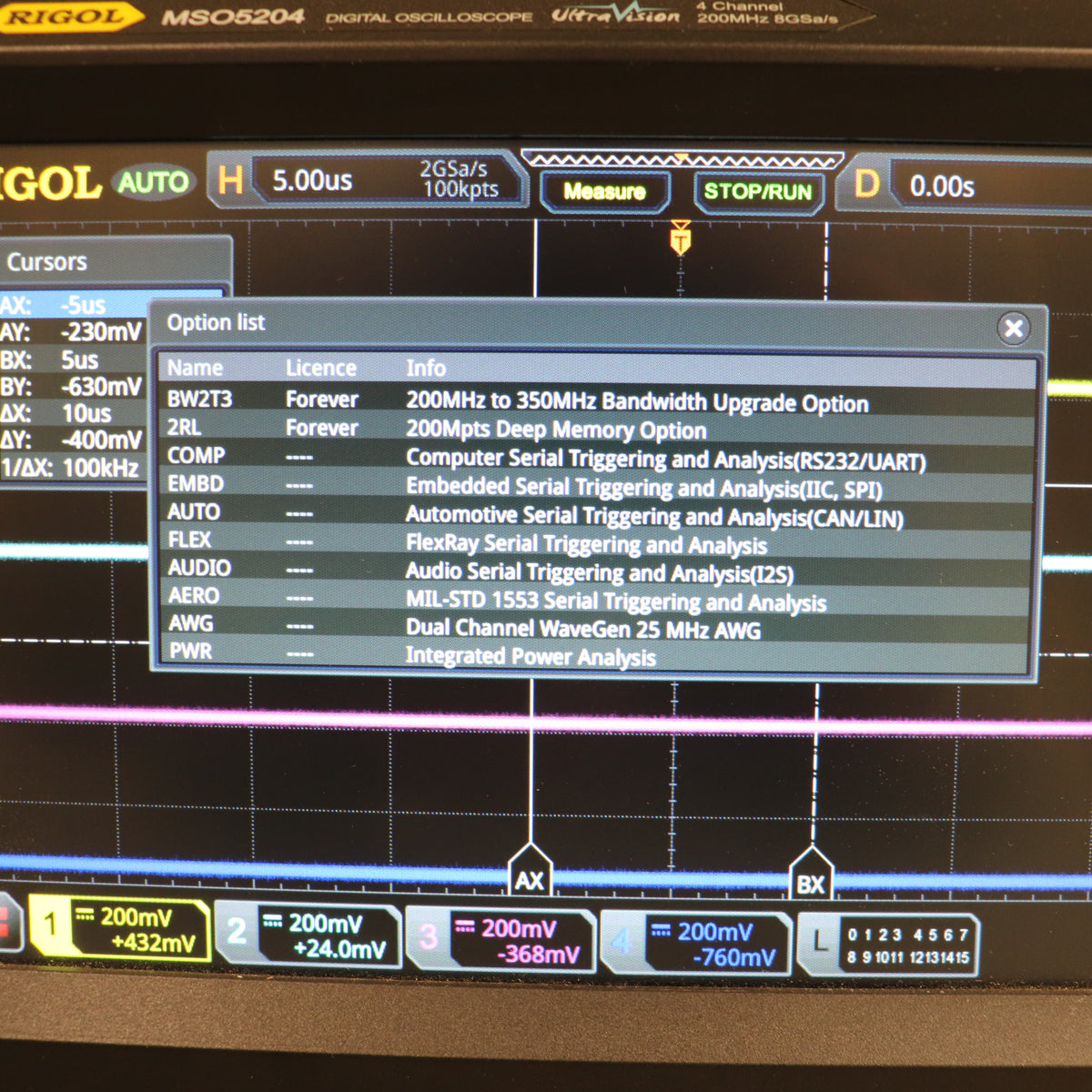 Rigol MSO5204 - 4 Channel Digital Oscilloscope 8GSa/s OPT 350MHz 200Mpts