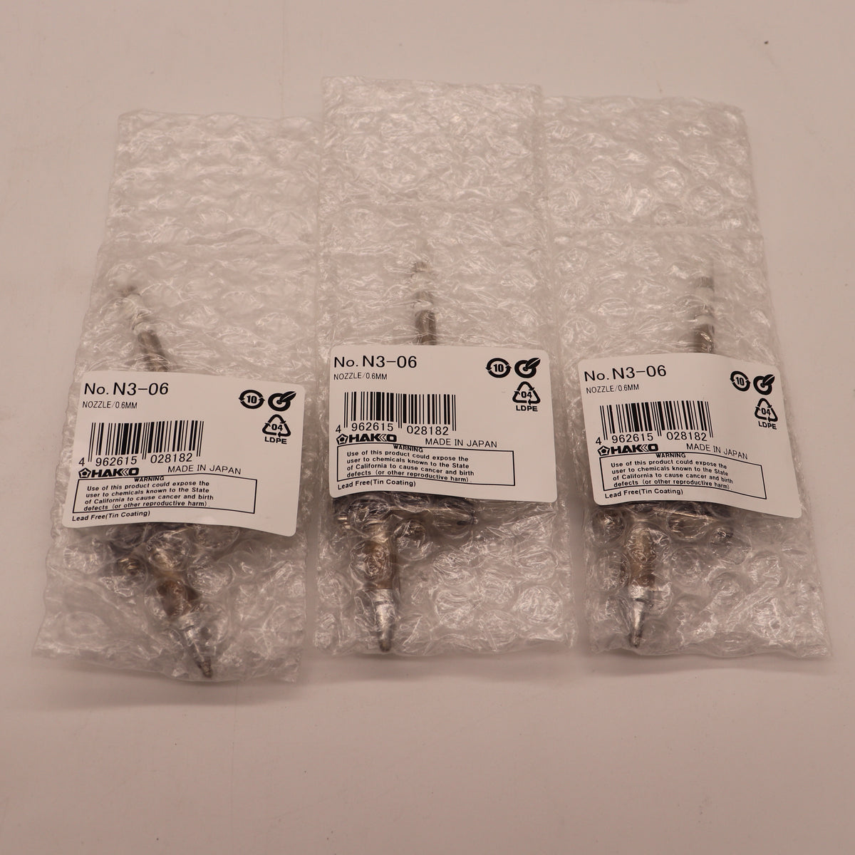 (3) Pieces Hakko 0.6mm Desoldering Nozzle N3-06 4962615028182