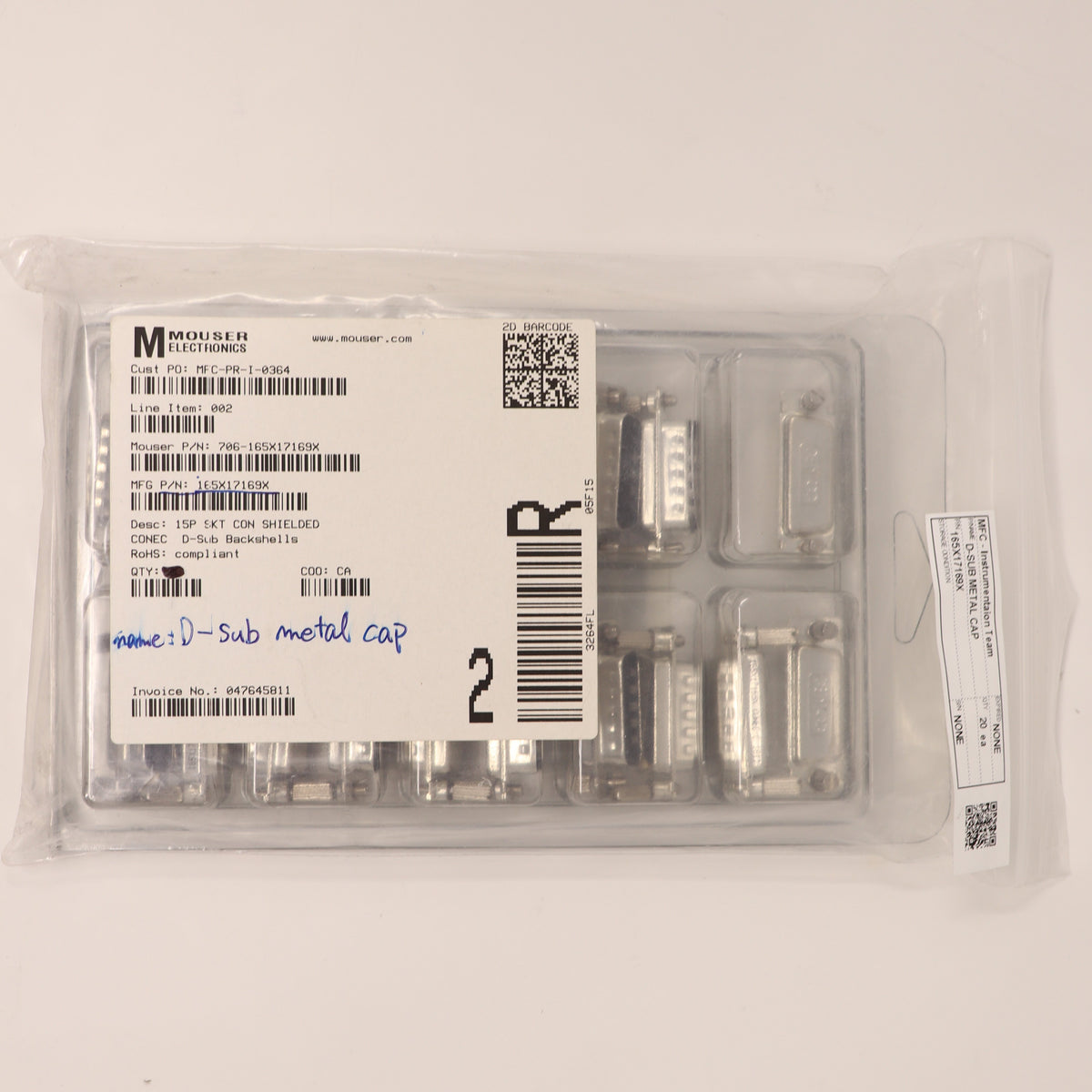 Pack of 19 Conec D-Sub Metal Cap Connector 165X17169X