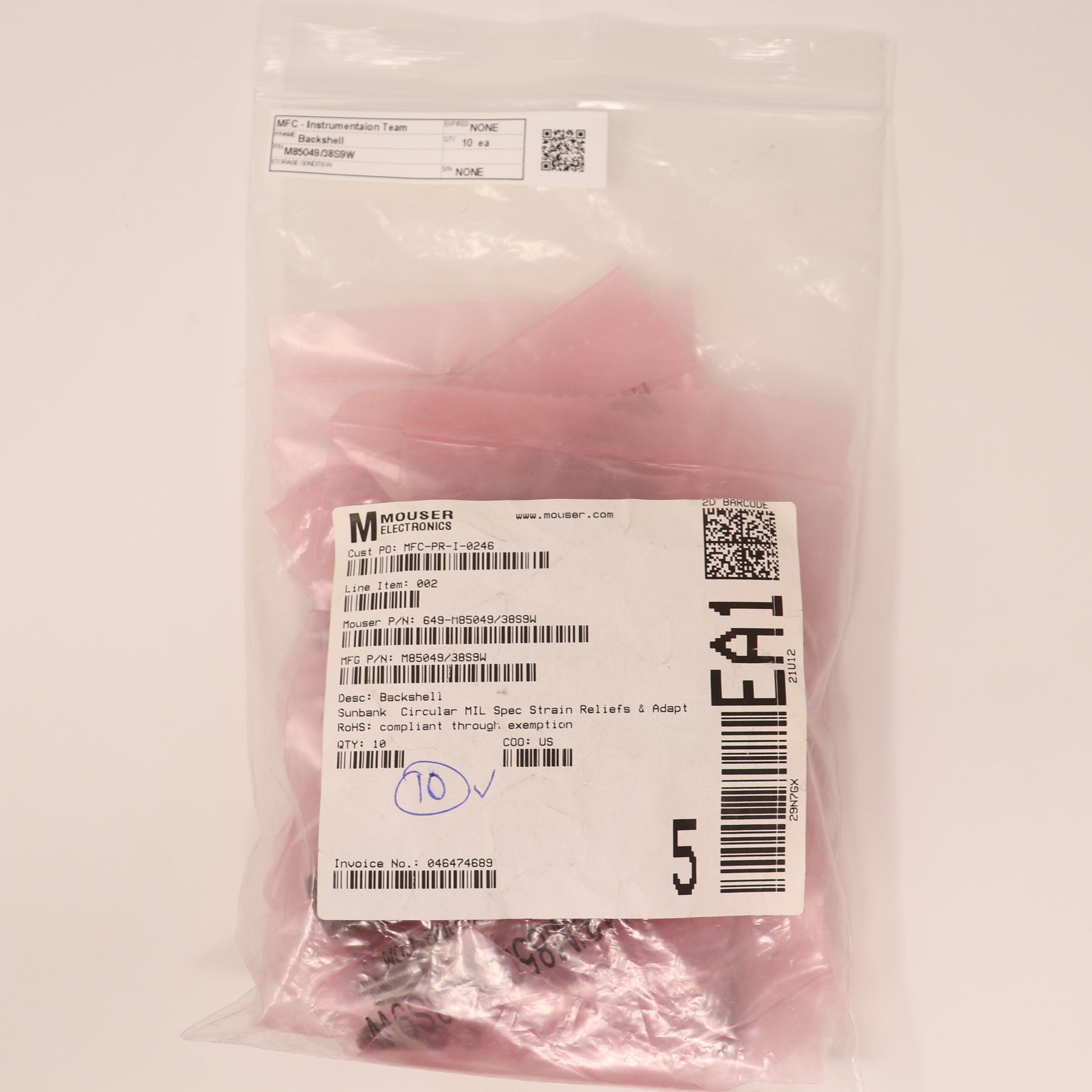 10 Pack Sunbank Circular MIL Spec Strain Relief Backshell M85049/38S9W