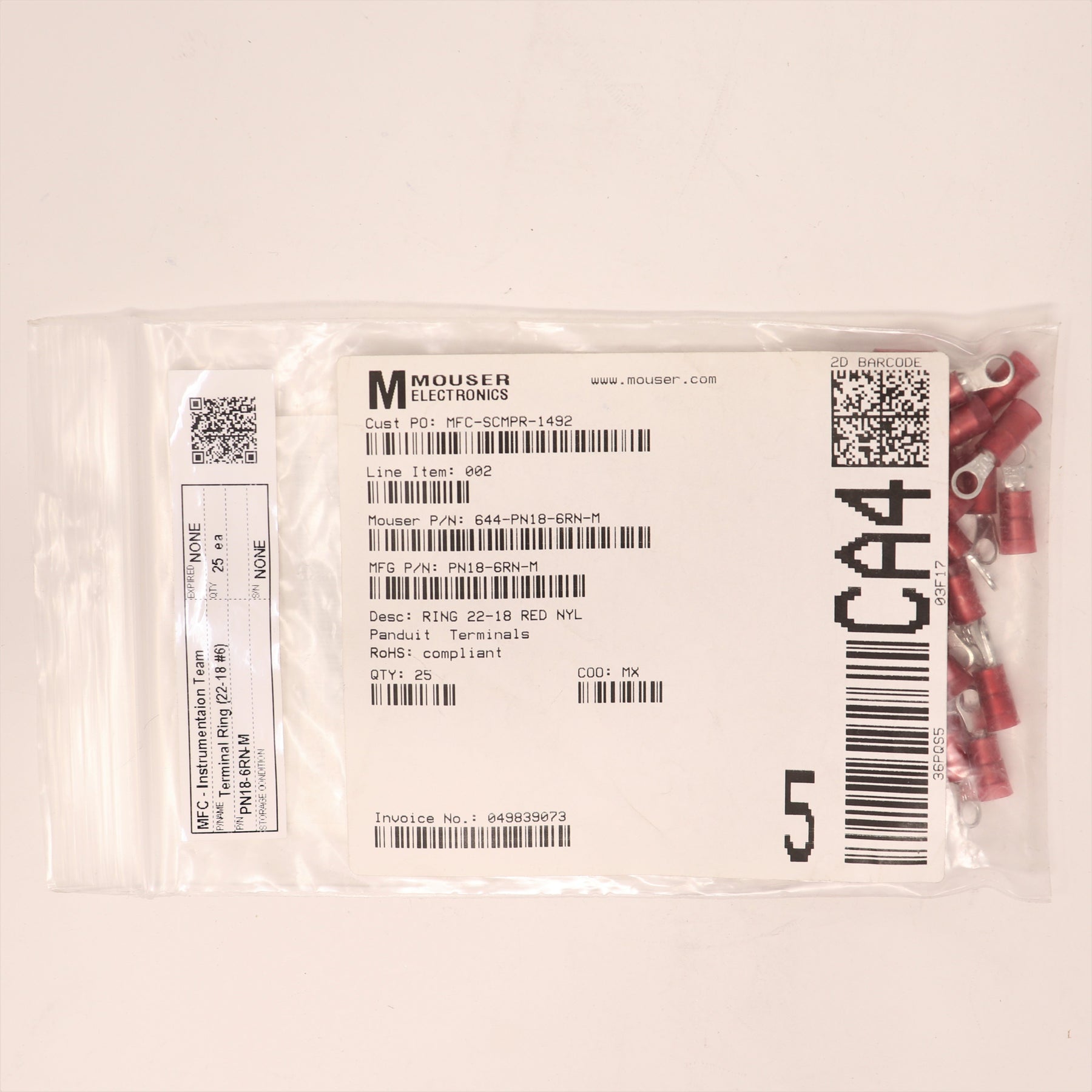 25 Pack Panduit Terminal PN18-6RN-M