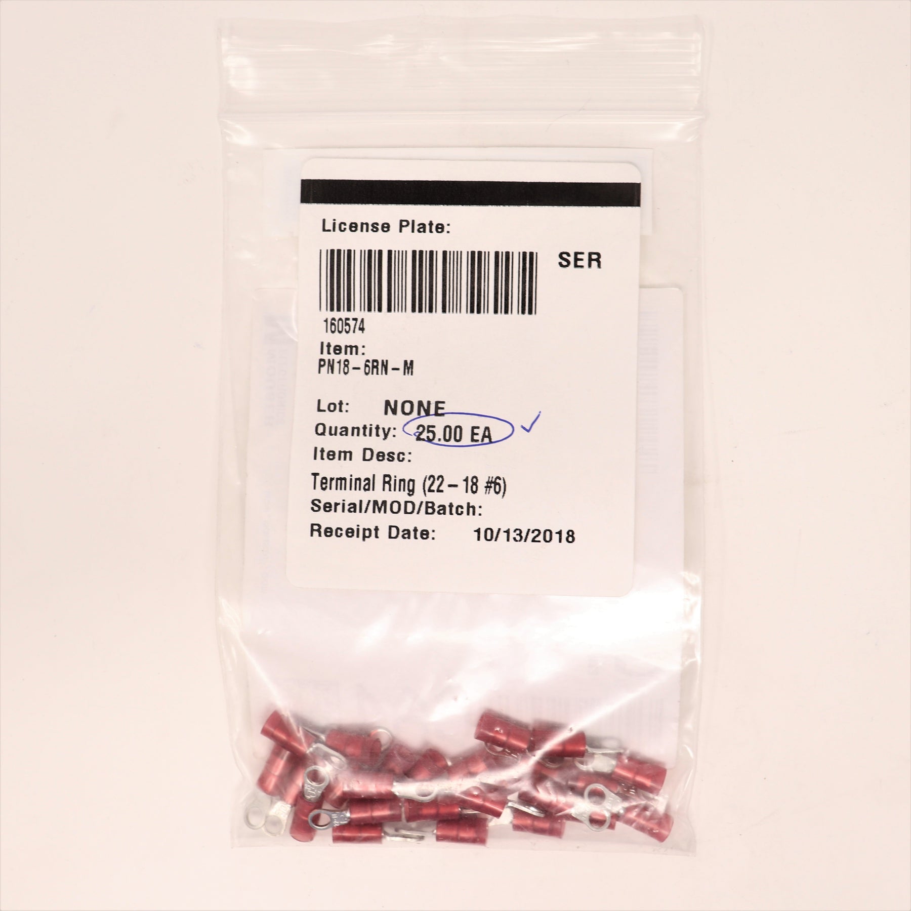25 Pack Panduit Terminal PN18-6RN-M