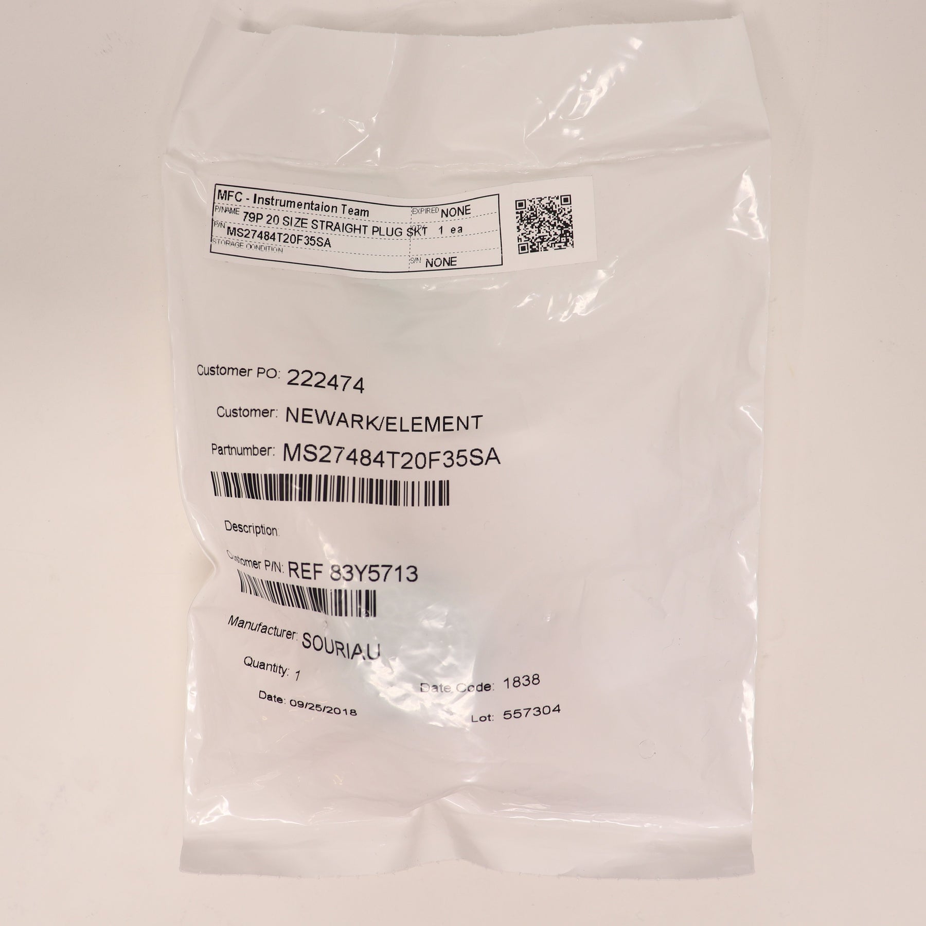 Souriau Circular MIL Spec Connector MS27484T20F35SA