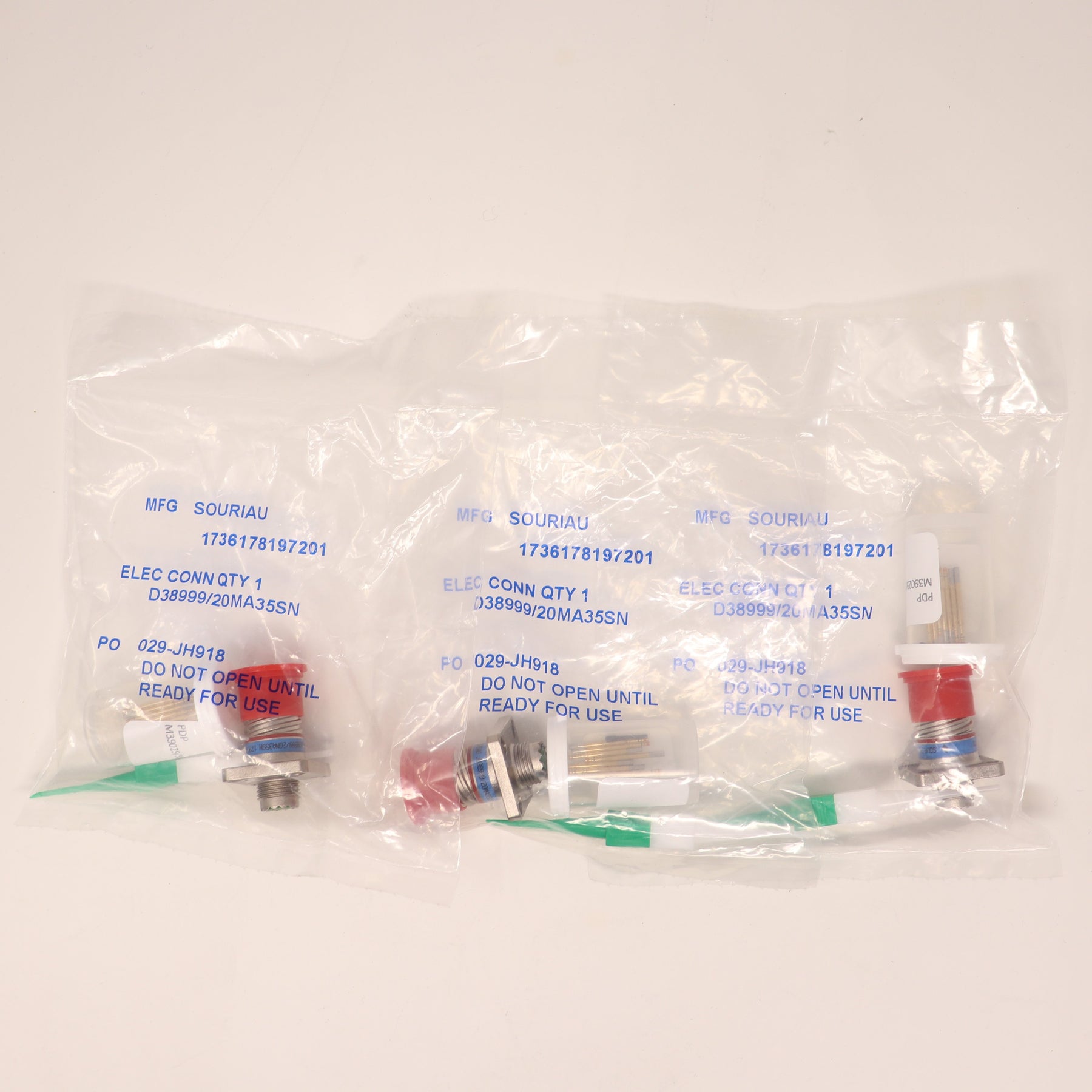3 Pack Souriau Circular MIL Spec 6P Size 9 Connector D38999/20MA35SN