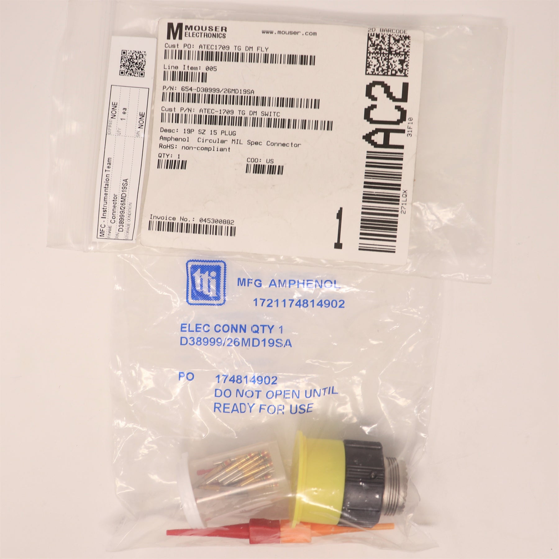 Amphenol Circular Connector Size 15 19P Socket D38999/26MD19SA