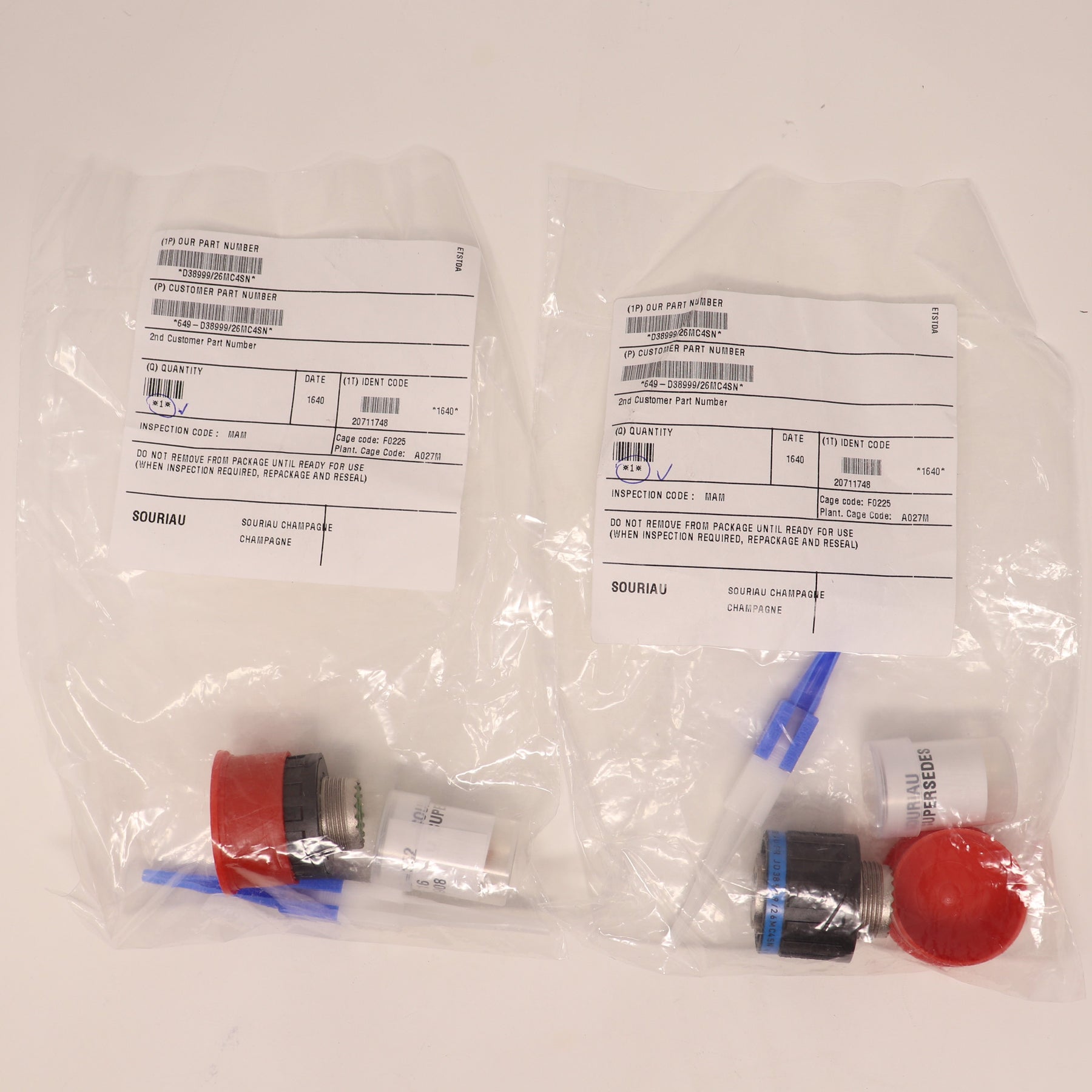 2-Pack Souriau 4 Pin Size 13 Circular Connector D38999/26MC4SN