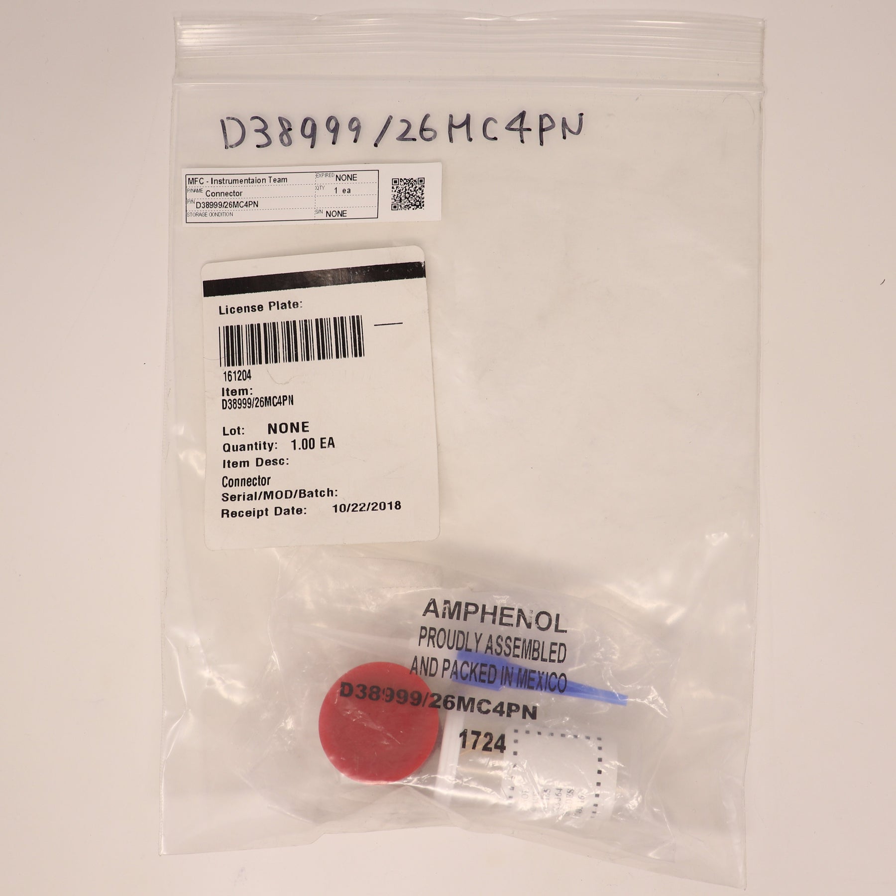 Amphenol 4 Pin Size 13 Circular Connector D38999/26MC4PN
