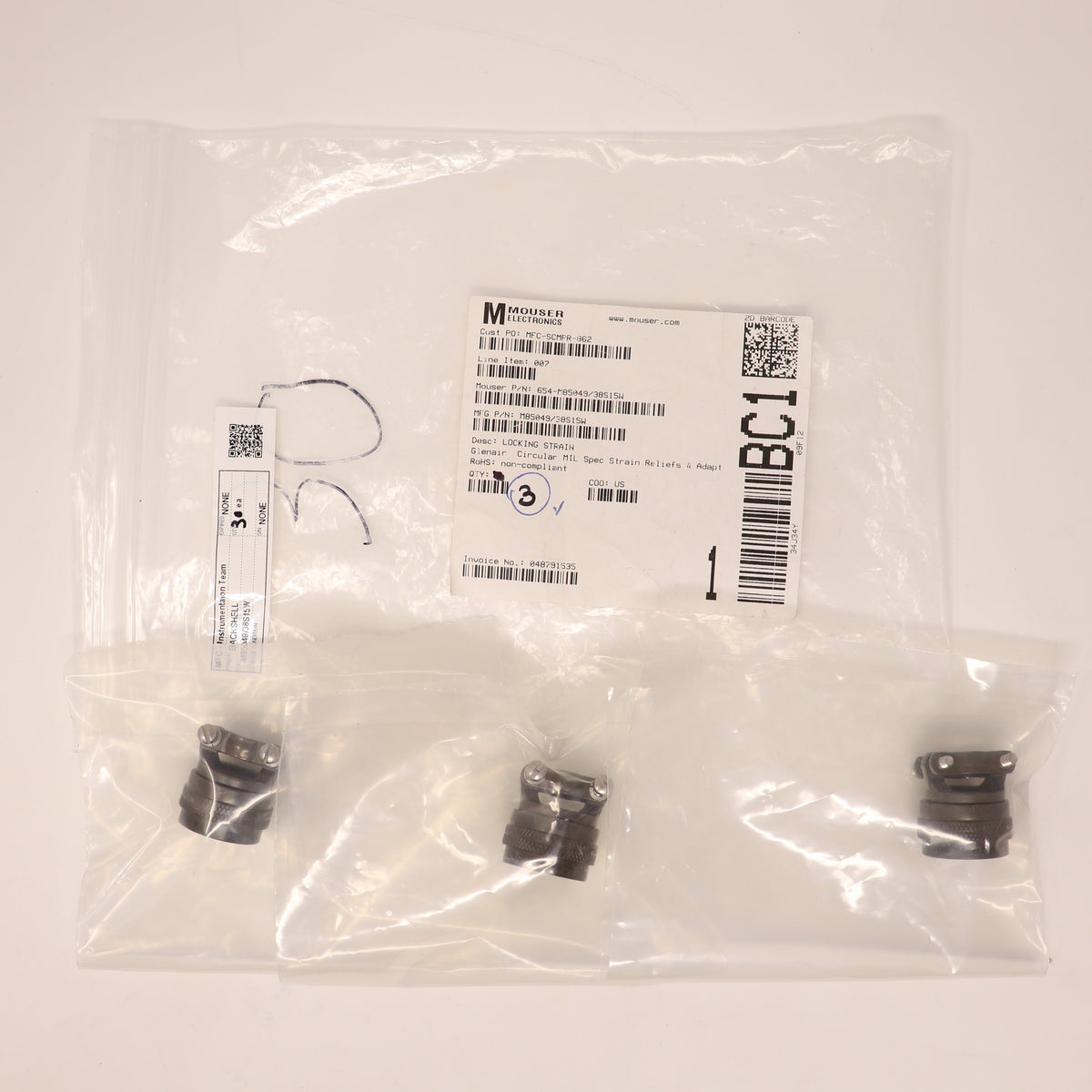 3 Pack Glenair Backshell 07418 M85049/38S15W