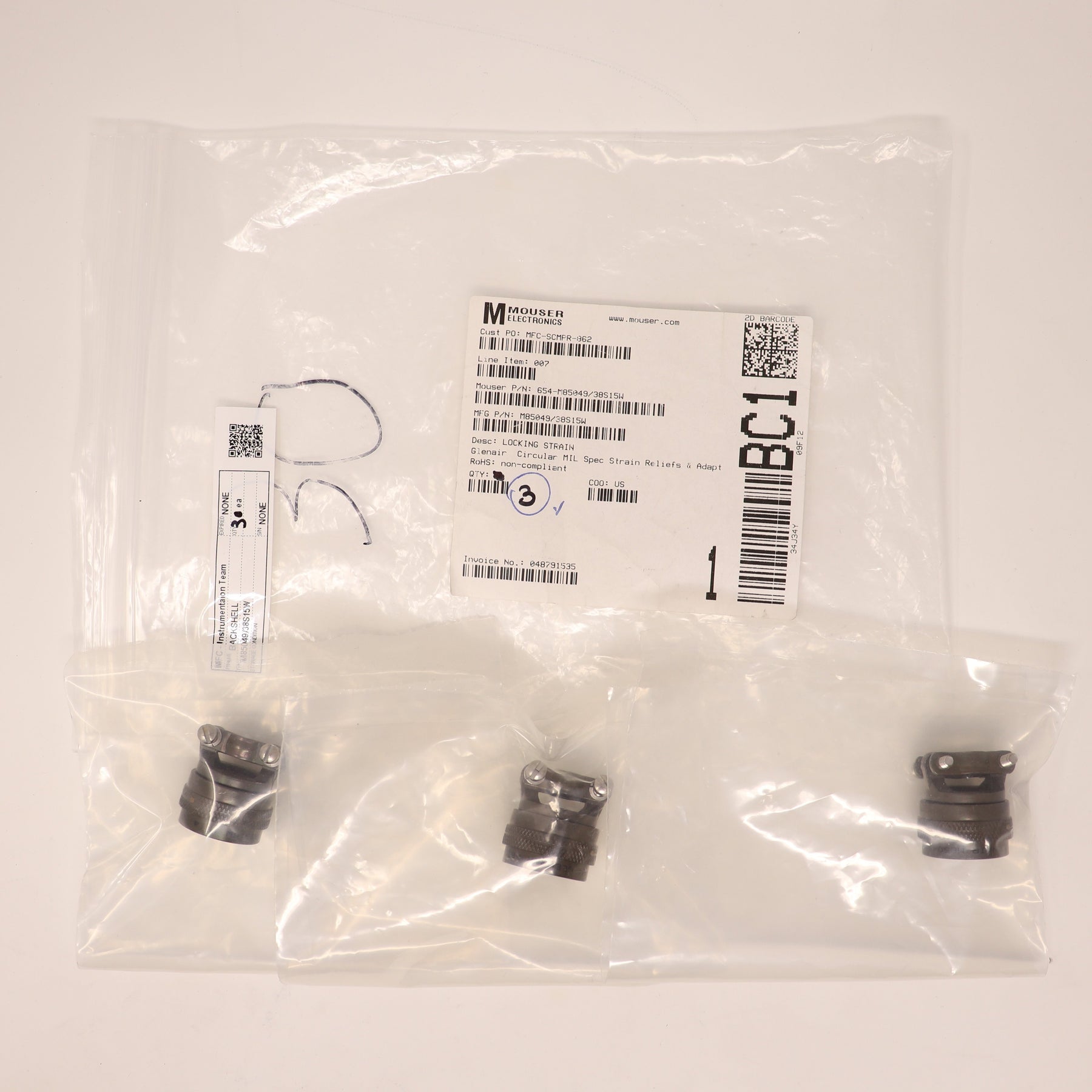 3 Pack Glenair Backshell 07418 M85049/38S15W