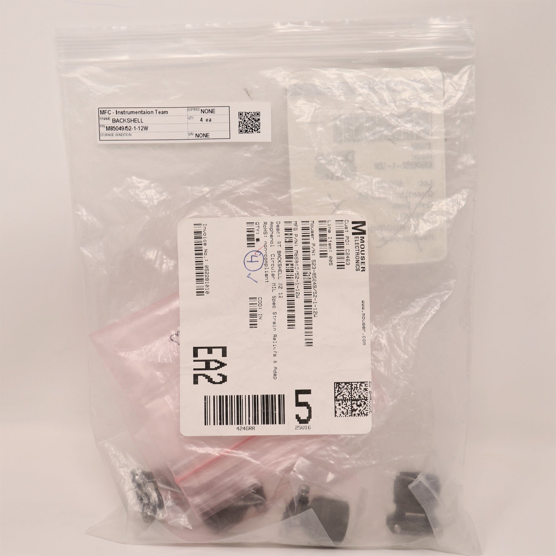 (4) Pack Amphenol Circular Mil-Spec Strain Relief Backshell 85049/52-1-12W