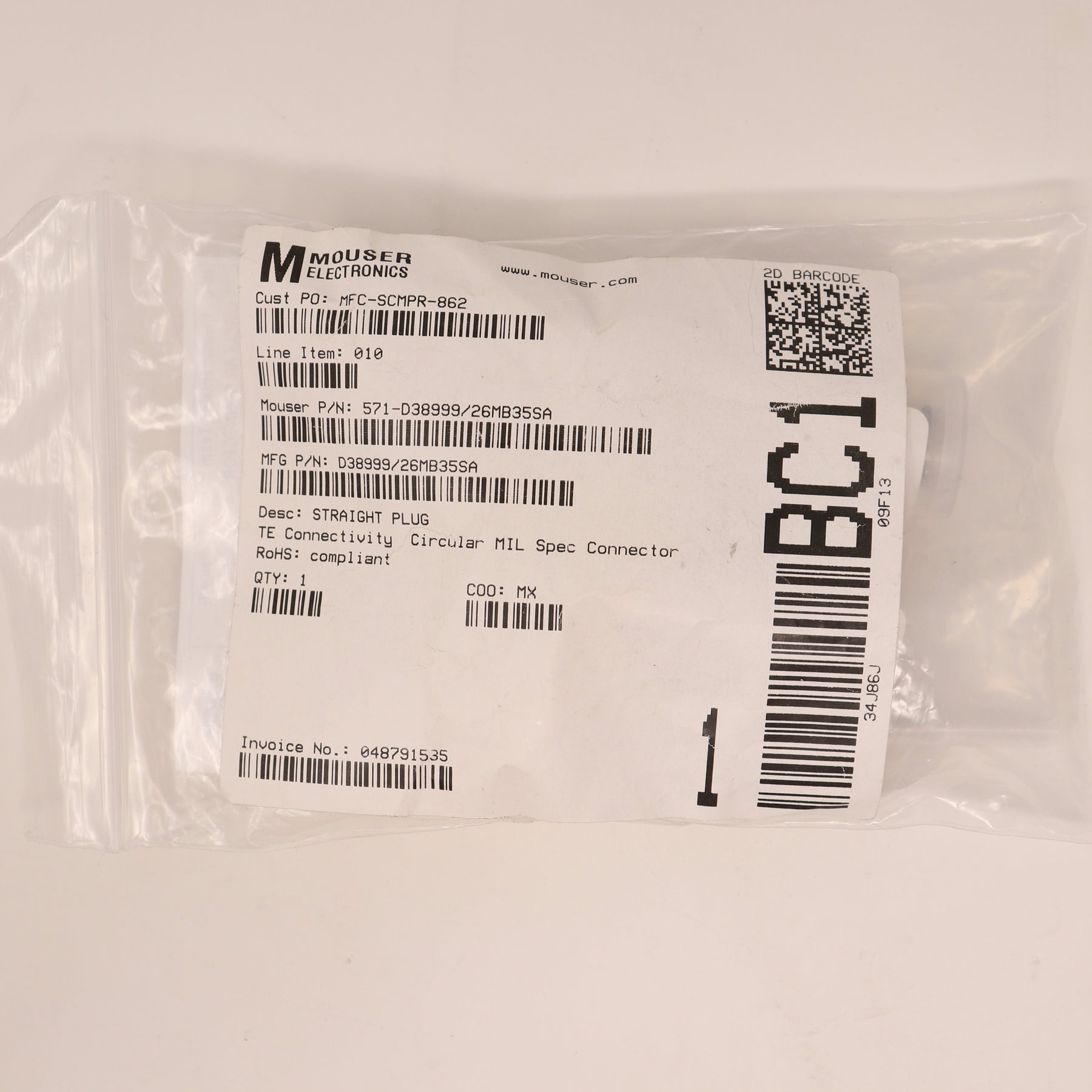 TE Connectivity/Deutsch Connector D38999/26MB35SA