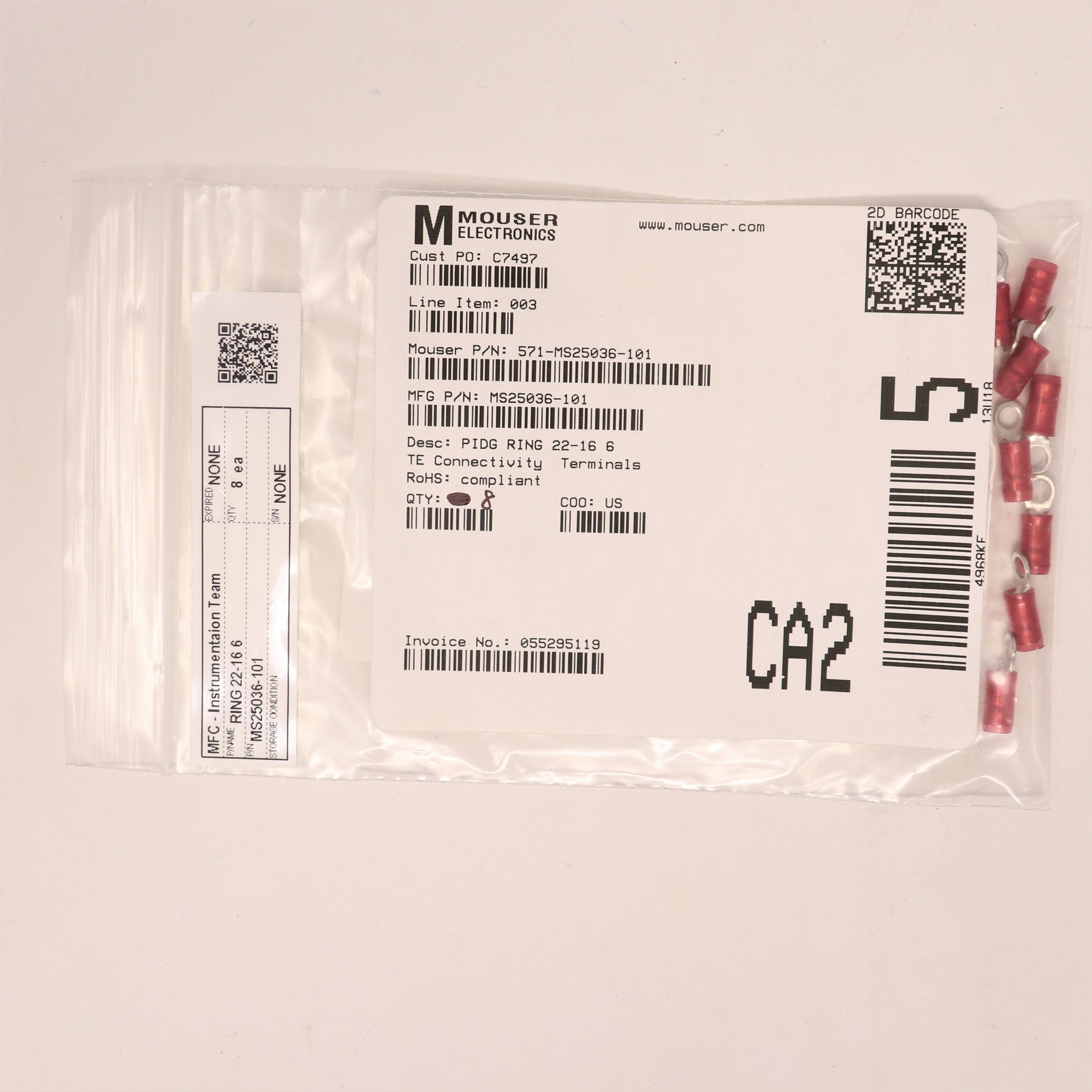 8 Pack TE Connectivity Terminal MS25036-101
