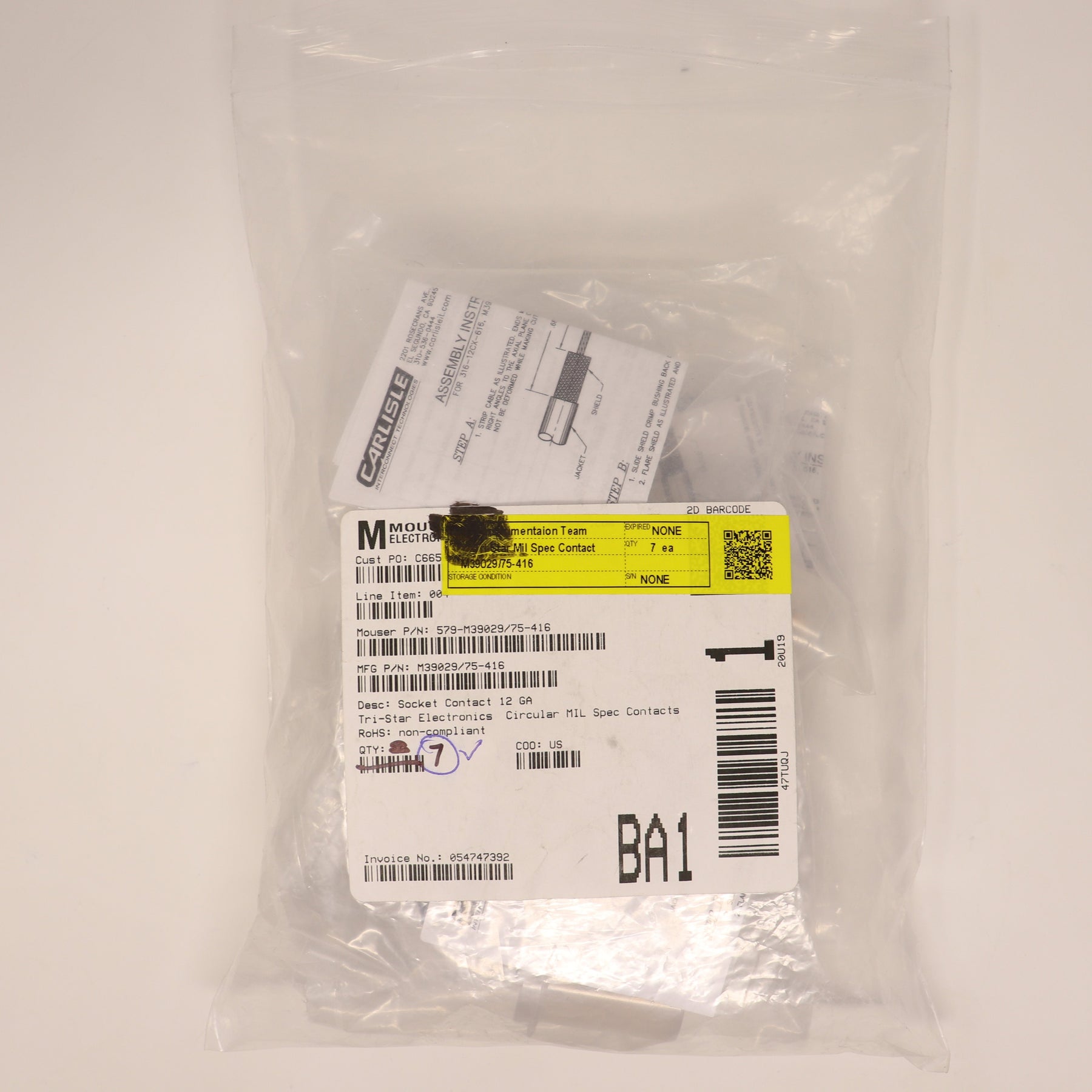 7 Pack Carlisle IT Coax Socket Size 12 Connector M39029/75-416