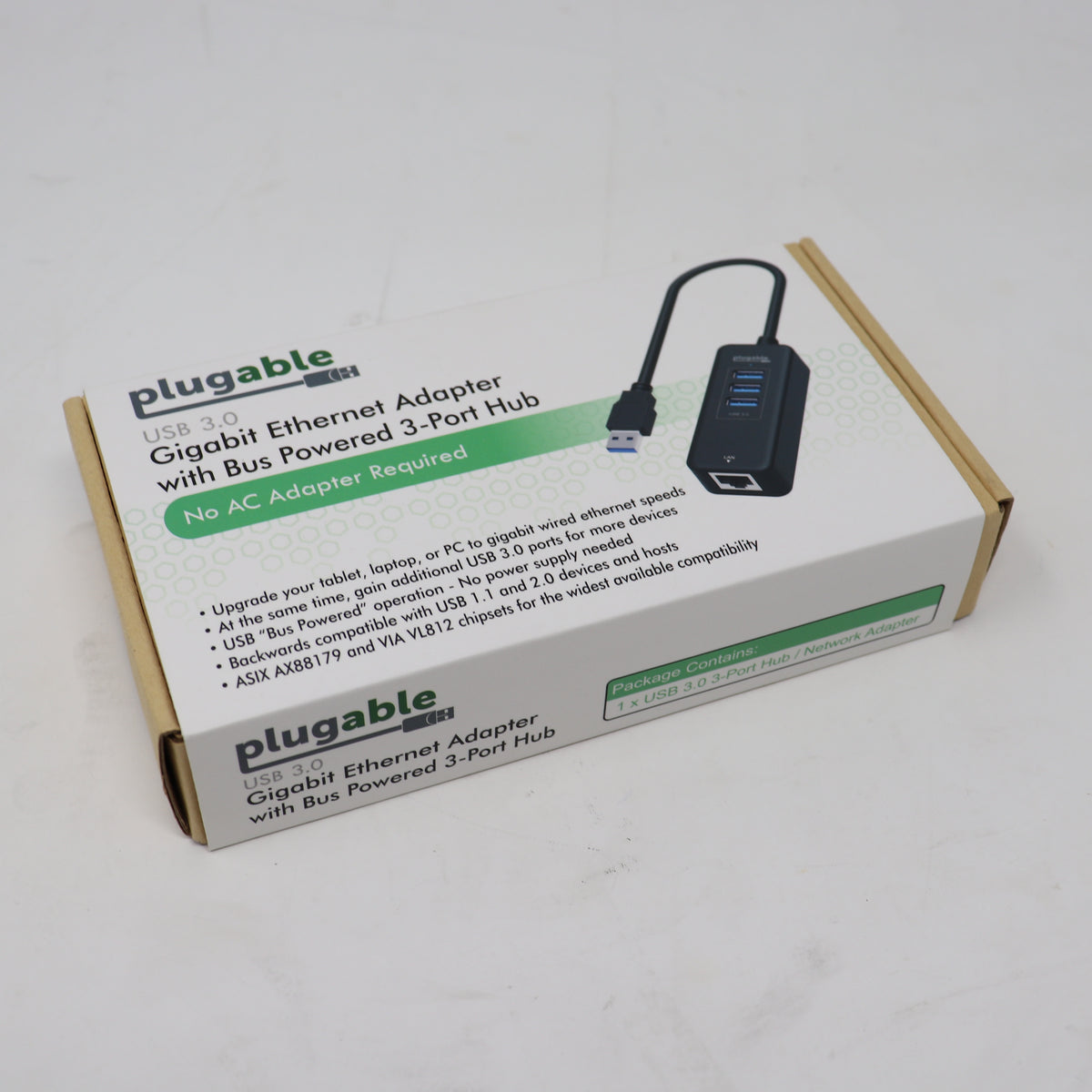 Plugable 3 Port USB 3.0 to Gigabit Ethernet NIC Network Adapter USB3-HUB3ME