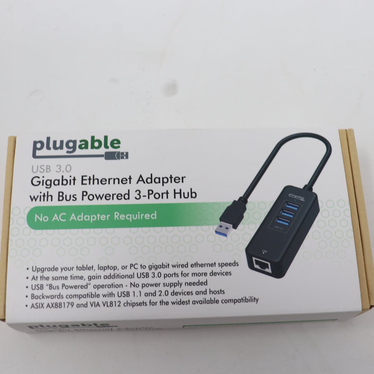 Plugable 3 Port USB 3.0 to Gigabit Ethernet NIC Network Adapter USB3-HUB3ME