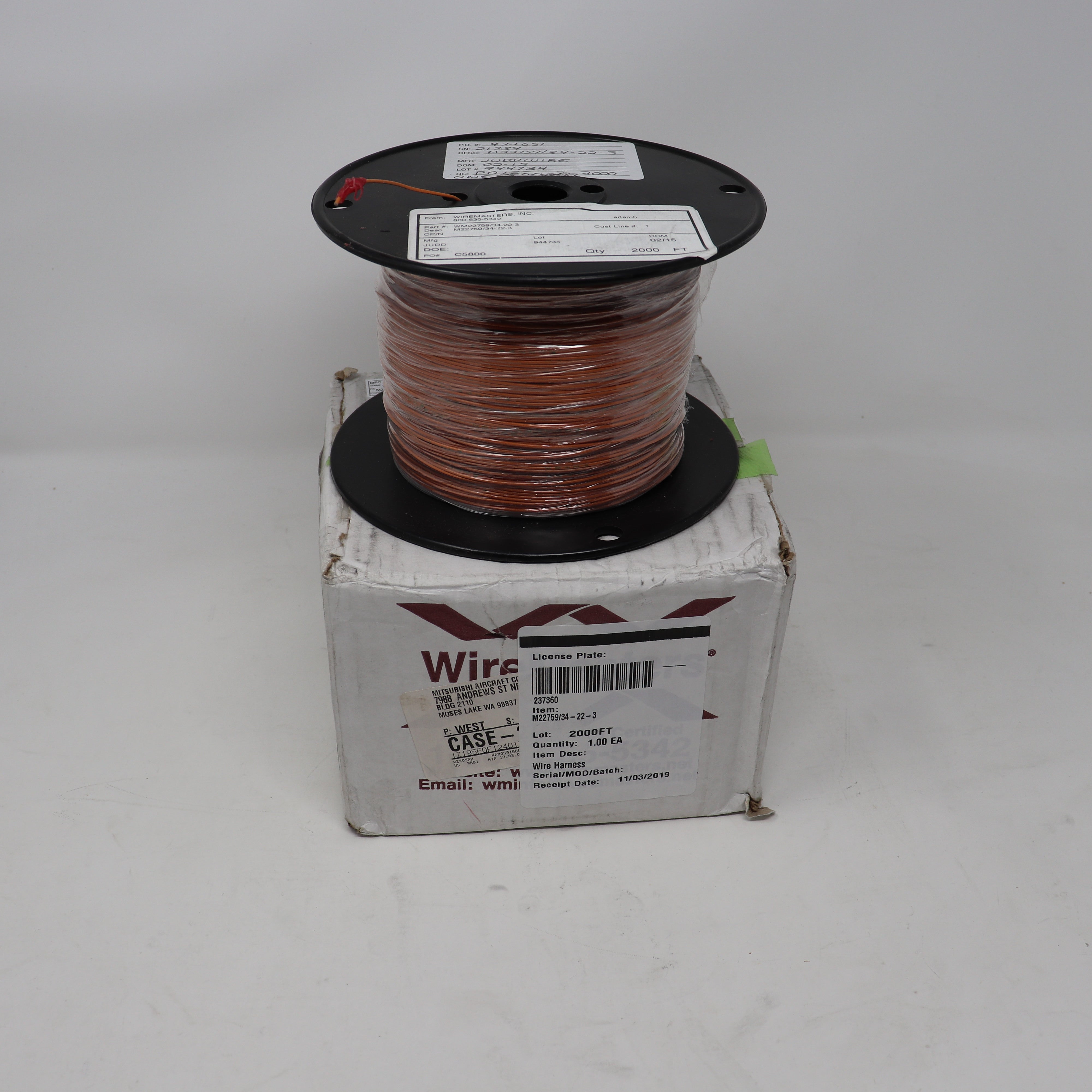 Judd Wire M22759/34223 2000' MilSpec Tinned Copper Conductor