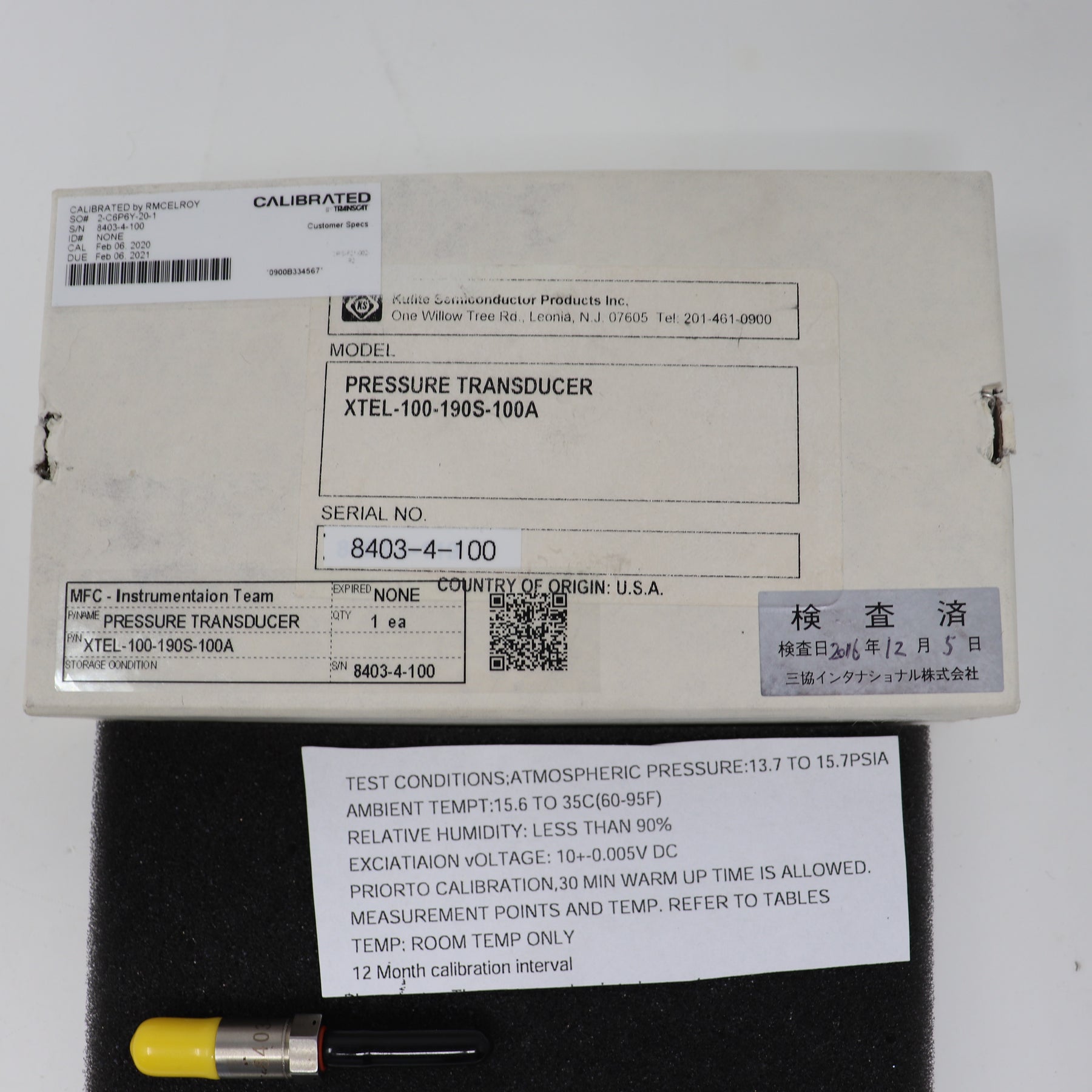 Kulite Miniature Ruggedized High Temp Pressure Transducer XTEL-100-190S-100A
