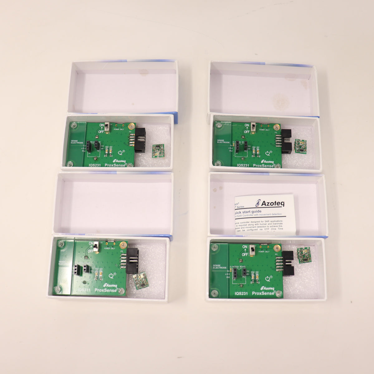 (4) Azoteq IQ Switch ProxSense IQS231EV02 Single Channel Capacitive Proximity-Touch-SAR Controller Board Kits