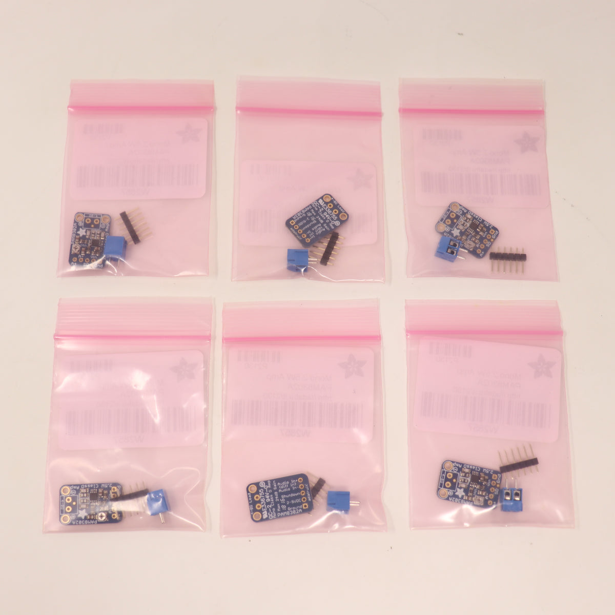 (6) Adafruit PAM8302A Mono 2.5W Class D Audio Amplifier Board