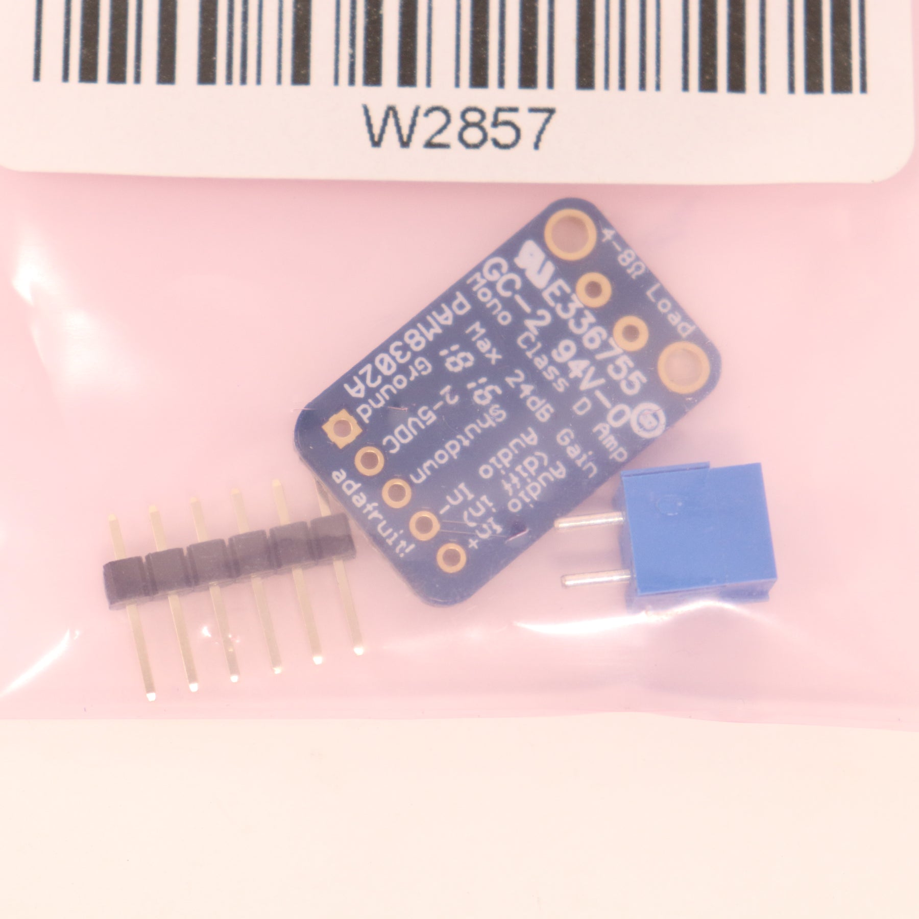(6) Adafruit PAM8302A Mono 2.5W Class D Audio Amplifier Board