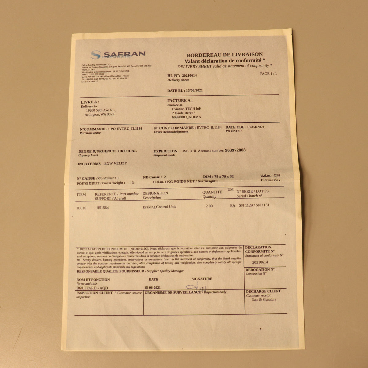 Safran Landing Systems Aviation Braking Control Unit (BCU) w/ Cert