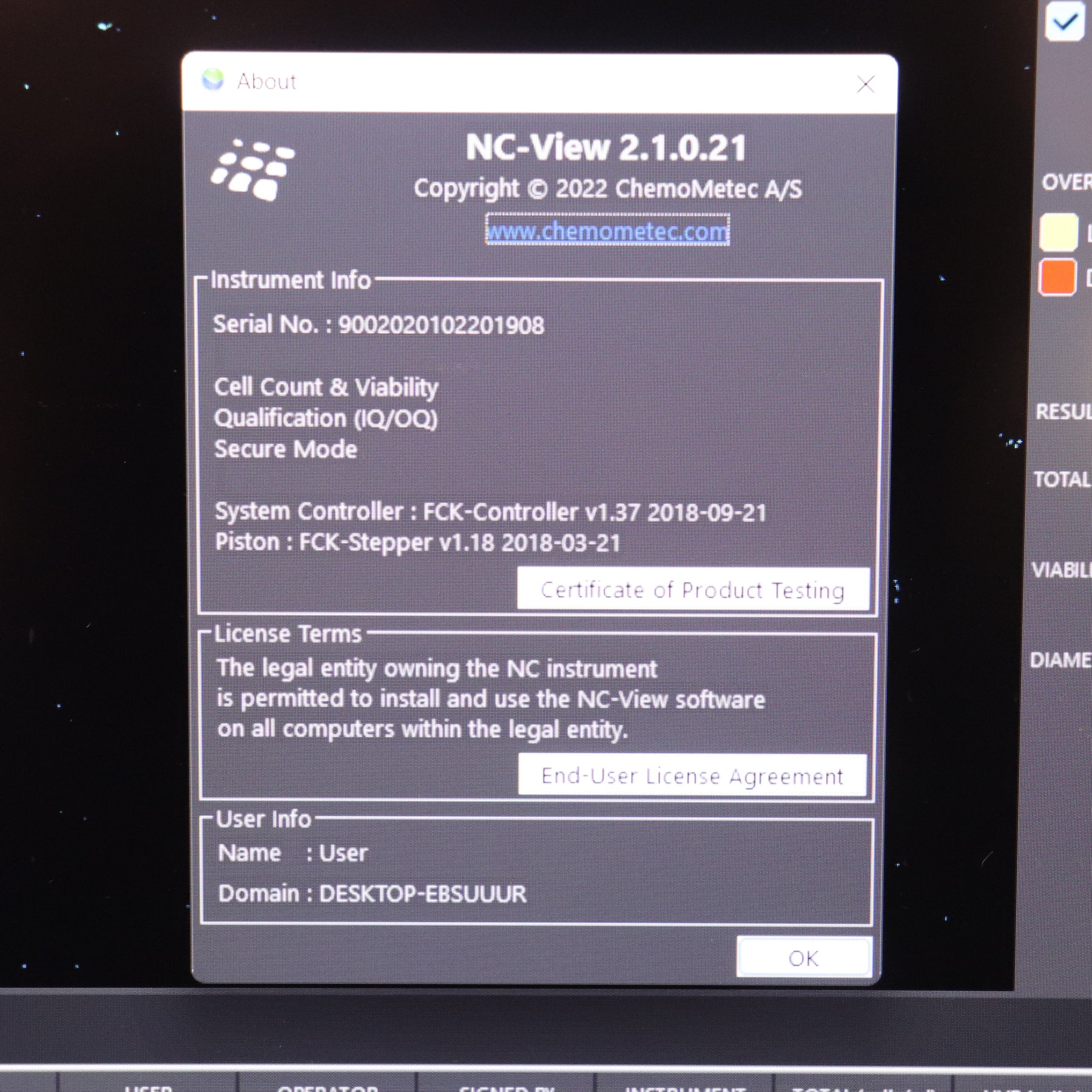 ChemoMetec NucleoCounter NC-202 Automated Cell Counter 900-2020 21 CFR 11