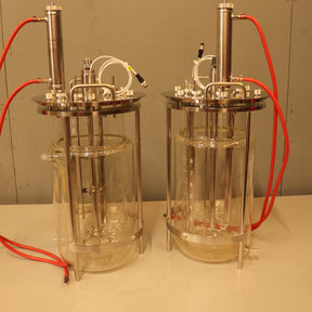 Lot of (2) Sartorius Stedim 10L Jacketed Double Wall Glass Bioreactor Fermenter Vessels