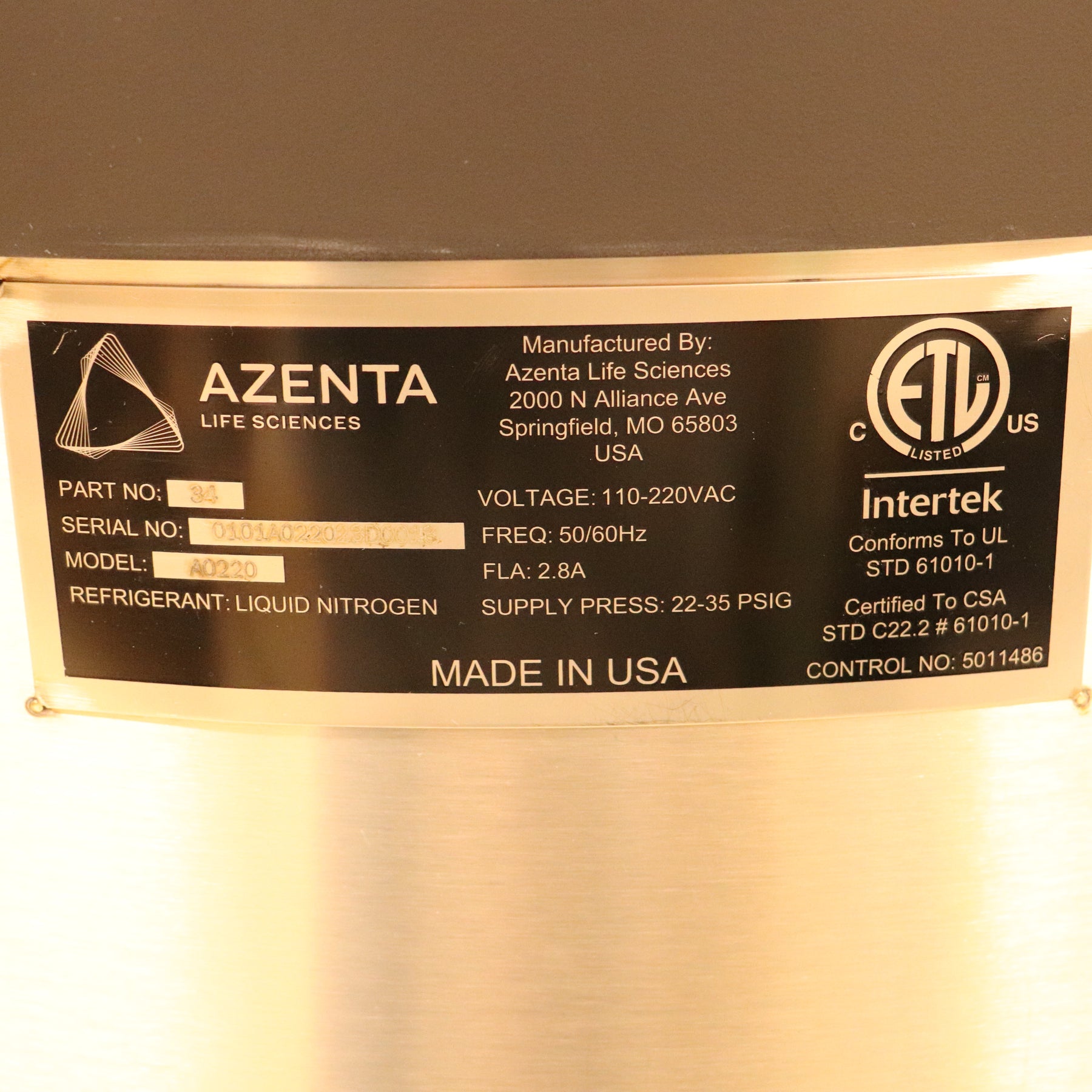 Azenta A220 High Efficiency 190°C LN2 ULT Cryogenic Freezer