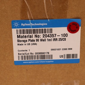 Agilent Storage Plate 96 Well 1ml IRR 25/CS 204357-100