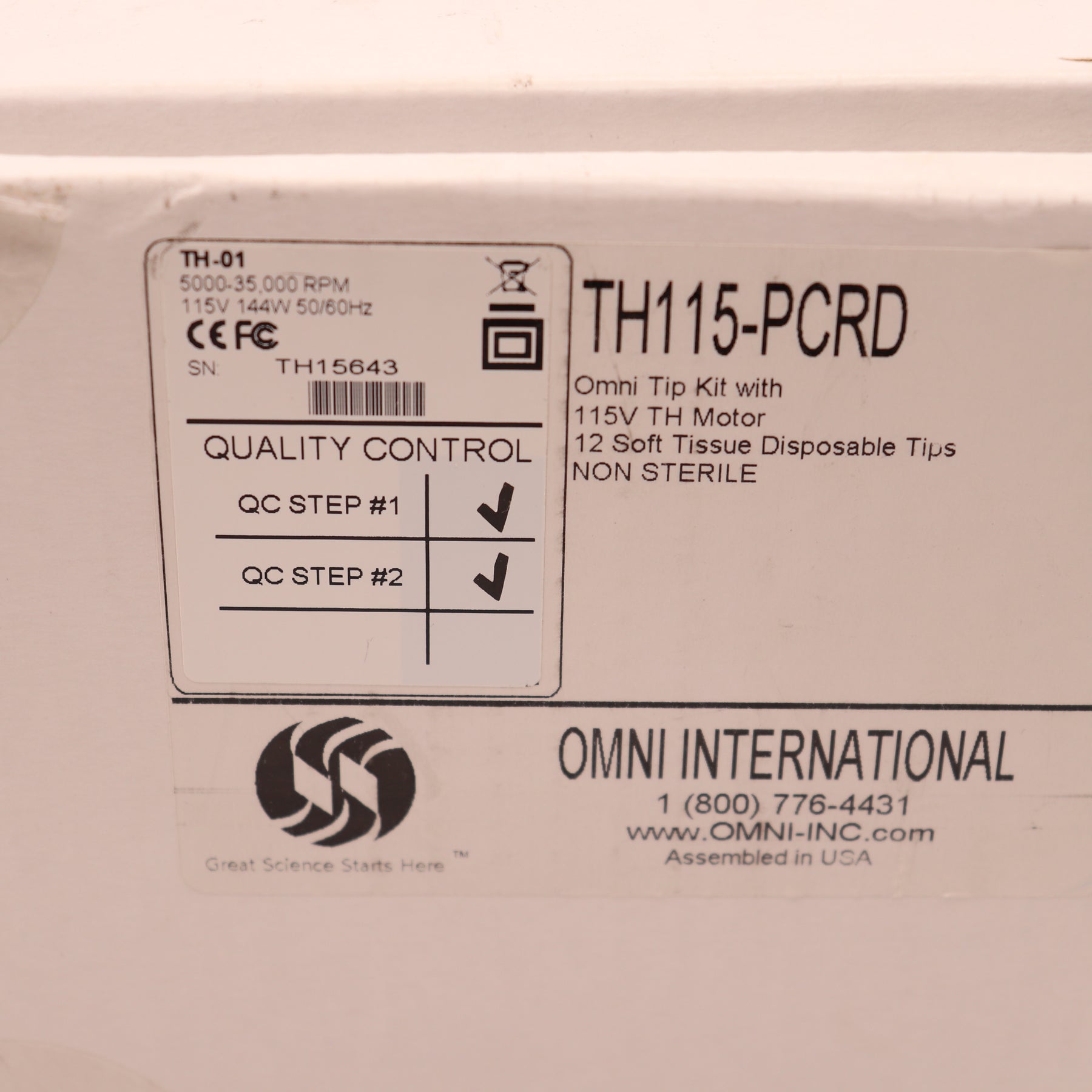 Omni International Tissue Homogenizer TH TH115-PCRD w/ Extras