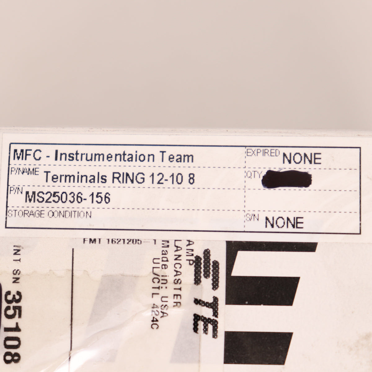 310 Pack TE Connectivity PIDG Ring Tongue Terminal, 10-10 AWG #8, MS25036-156