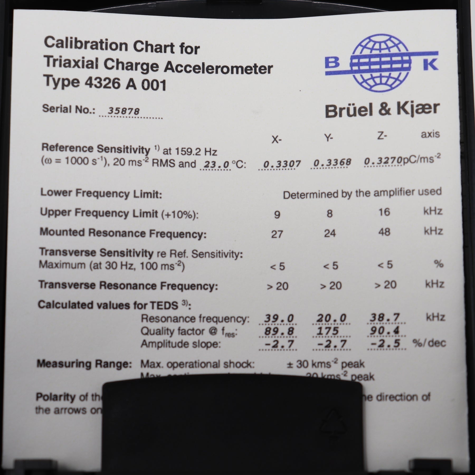 Bruel & Kjaer Miniature Triaxial Piezoelectric Charge Accelerometer 4326 A 001