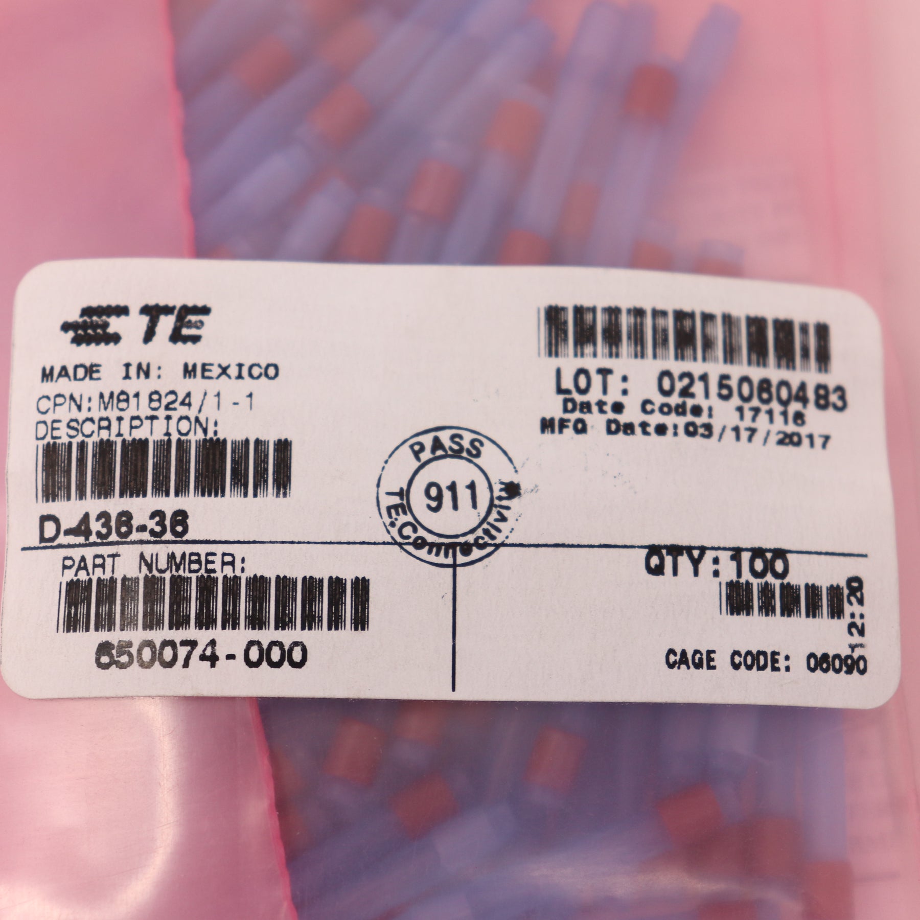 (100) Pack TE Connectivity Butt Splice M81824/1-1