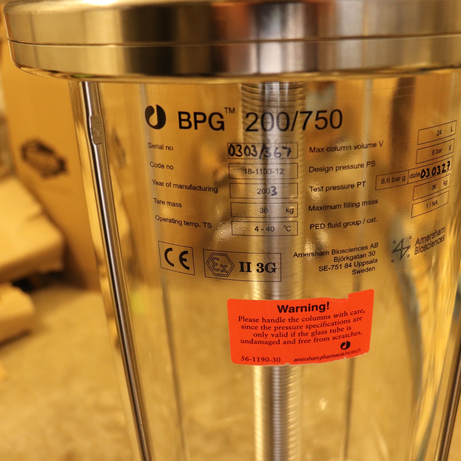 Lot of (2) Cytiva GE BPG Glass Chromatography Columns 24L 200/750