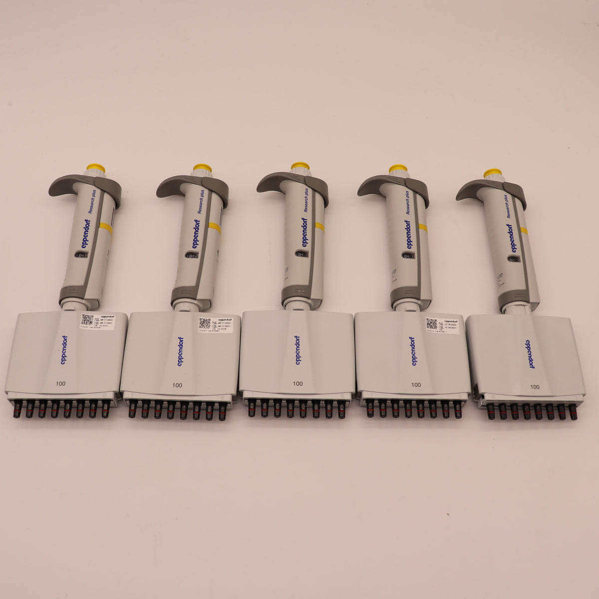 Lot of (5) Eppendorf Research Plus 8 Channel Pipettes 10-100 uL