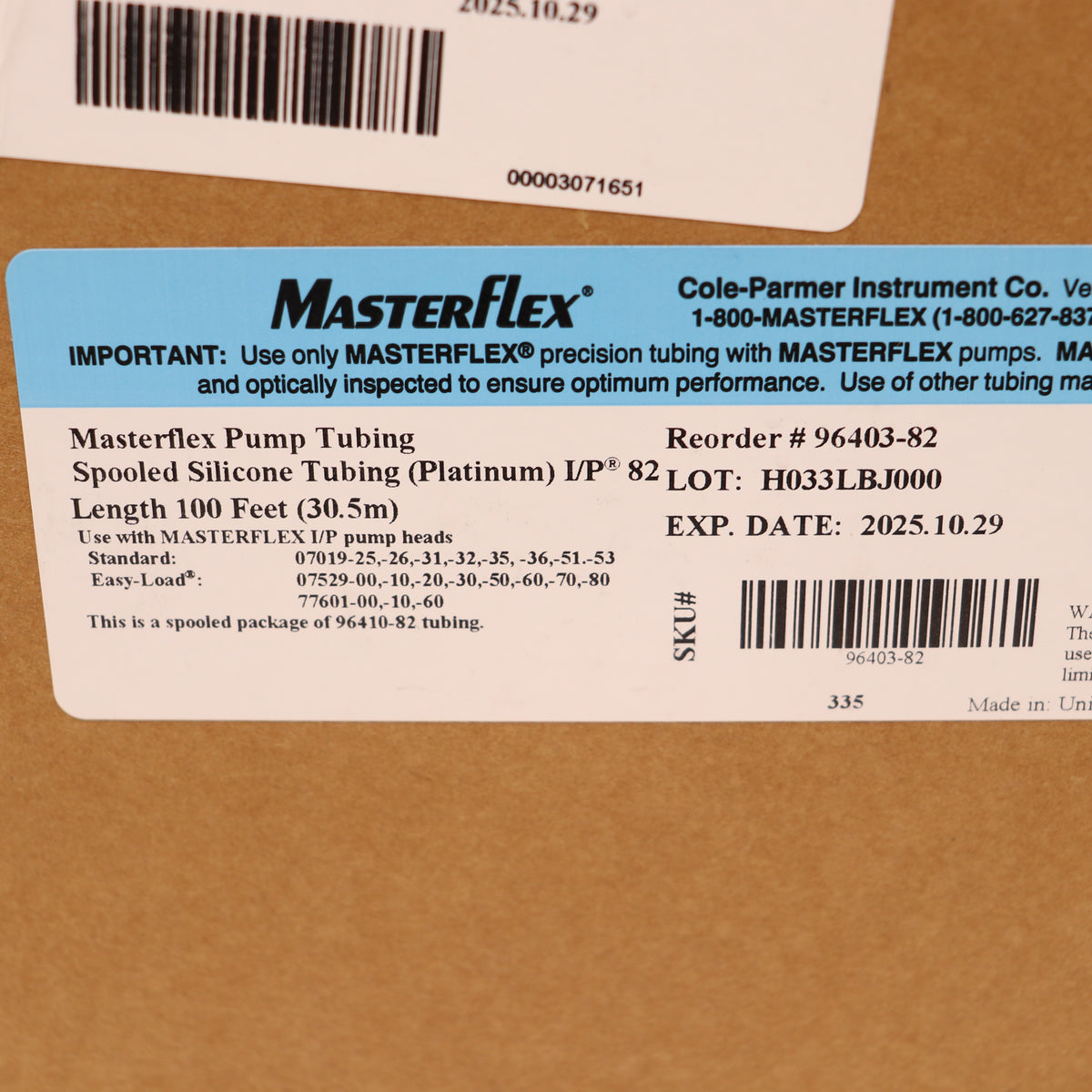 Masterflex Precision Peristaltic Pump Tubing I/P 26 73 82